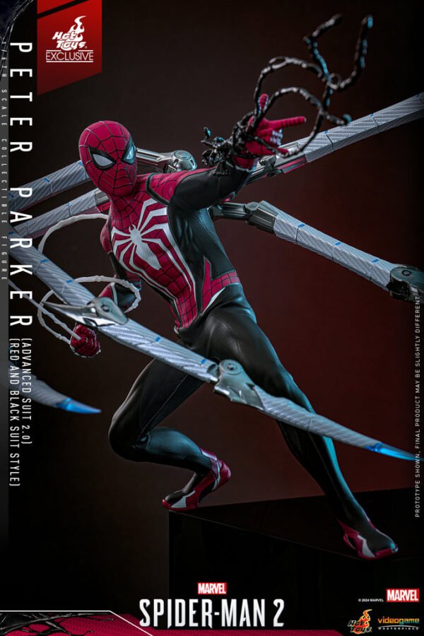 HOT TOYS 1/6 VGM66 SPIDER-MAN 2 ADVANCED SUIT 2.0 RED & BLACK - Image 3