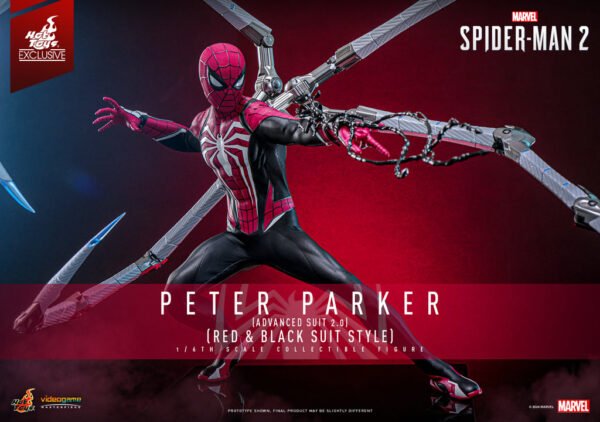 HOT TOYS 1/6 VGM66 SPIDER-MAN 2 ADVANCED SUIT 2.0 RED & BLACK - Image 6